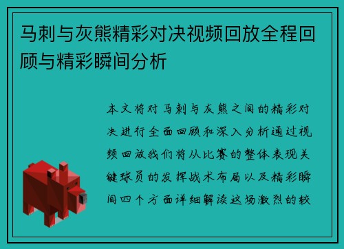 马刺与灰熊精彩对决视频回放全程回顾与精彩瞬间分析